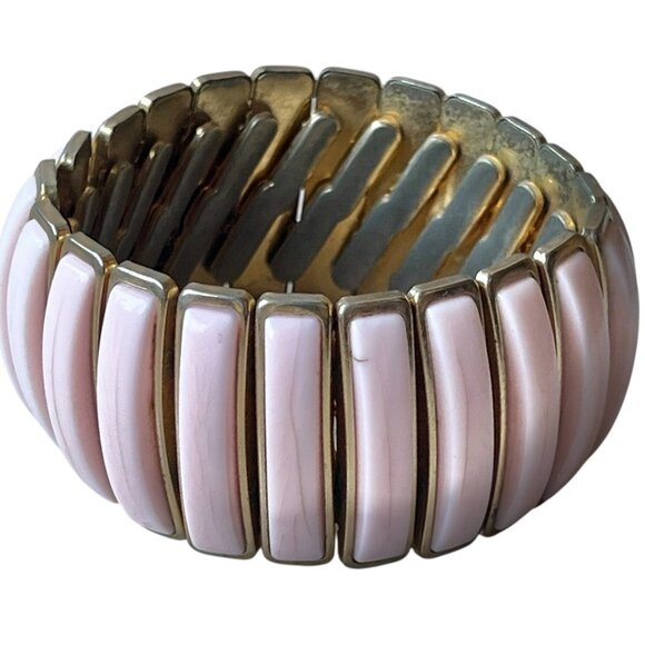 Lot Of Two Vintage Expandable Bracelet Cuffs: Trifari Pink & Gold/Black With Wri - Picture 3 of 16